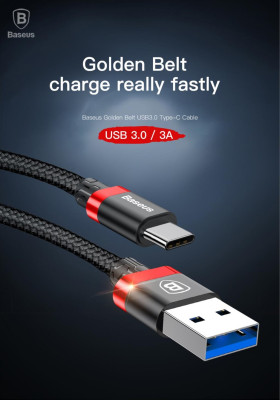 Добави още лукс USB кабели Луксозен USB 3.0 към Type C кабел 3.0A 1m BASEUS GOLDEN BELT черен с оплетка